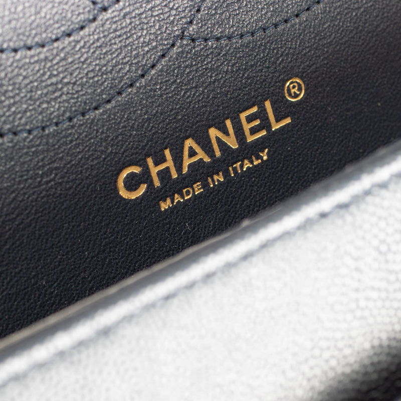 Chanel Navy Caviar Leather Large Double Flap Pale Gold Hardware