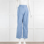 Dries Van Noten Blue Cotton Front Pleat Trousers
