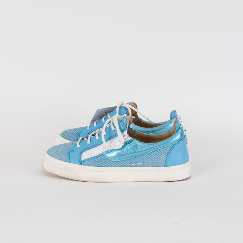 Giuseppe Zanotti Blue Embossed Zip Detail Trainers