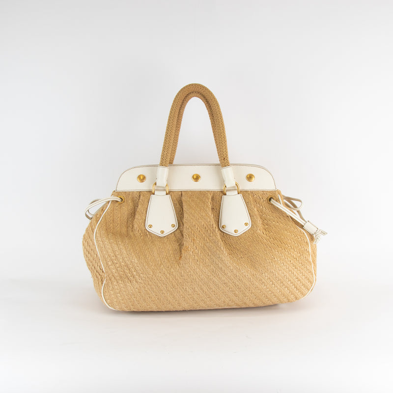 Prada Beige Raffia Jute Laminata And Cinghiale Frame Bag