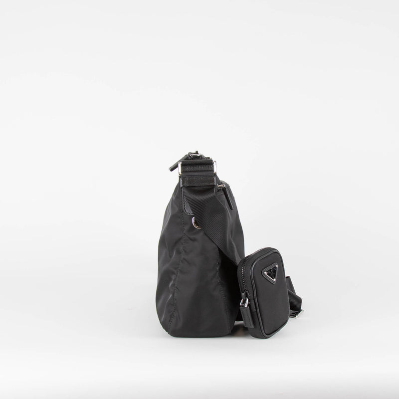 Prada Black Re-Nylon Shoulder Bag With Removable Pouch