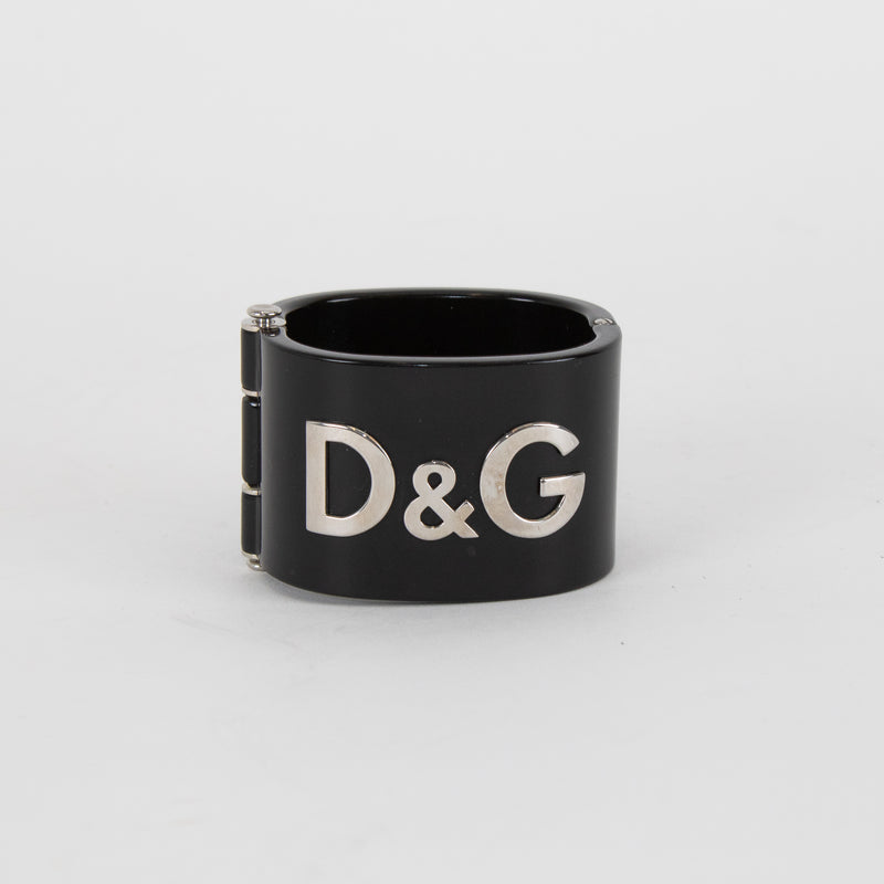 Dolce & Gabbana Black Resin With Silver Logo Cuff