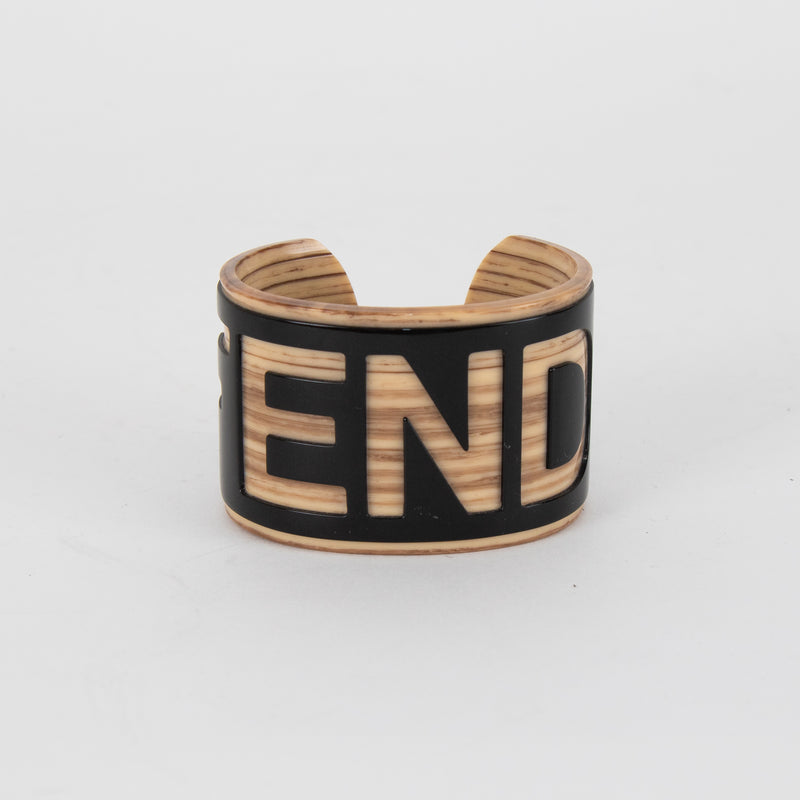 Fendi Black And Bamboo Logo Cuff