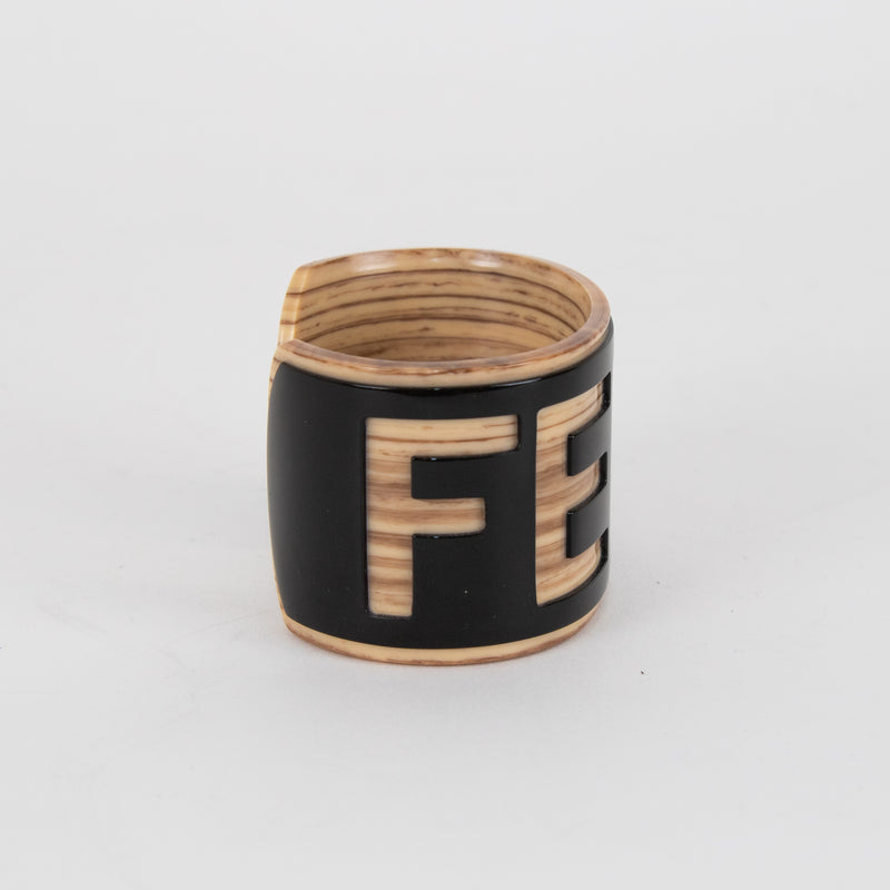 Fendi Black And Bamboo Logo Cuff