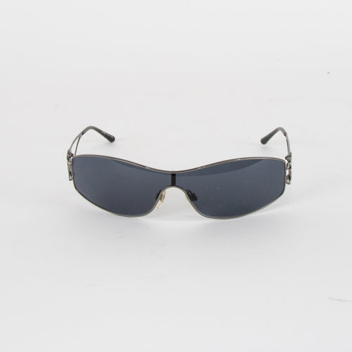 Chanel Black Wraparound Sunglasses With Diamante Logo