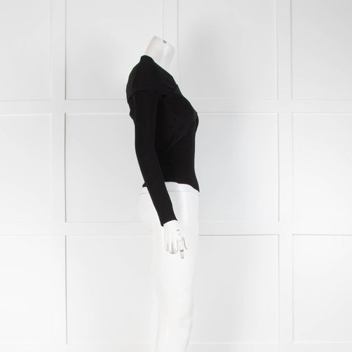 Autumn Cashmere Wrap Front Black Rib Knit Top