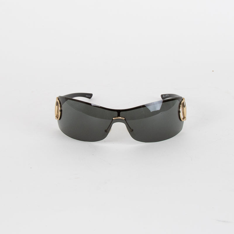 Gucci Black Wraparound Sunglasses With Gold Detail