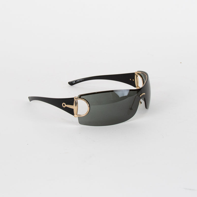 Gucci Black Wraparound Sunglasses With Gold Detail