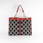Gucci Black & White Boucle Wool Red Leather Trim Rajah Bag