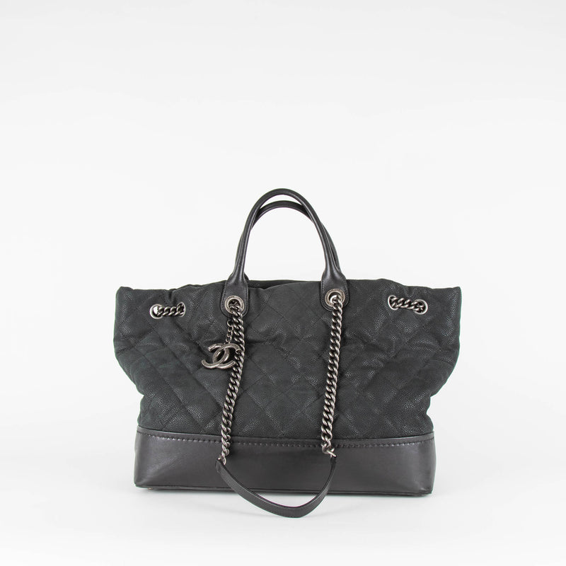 Chanel Globe Trotter Shopping Tote In Black Caviar Leather Ruthenium Hardware