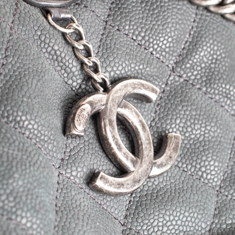 Chanel Globe Trotter Shopping Tote In Black Caviar Leather Ruthenium Hardware