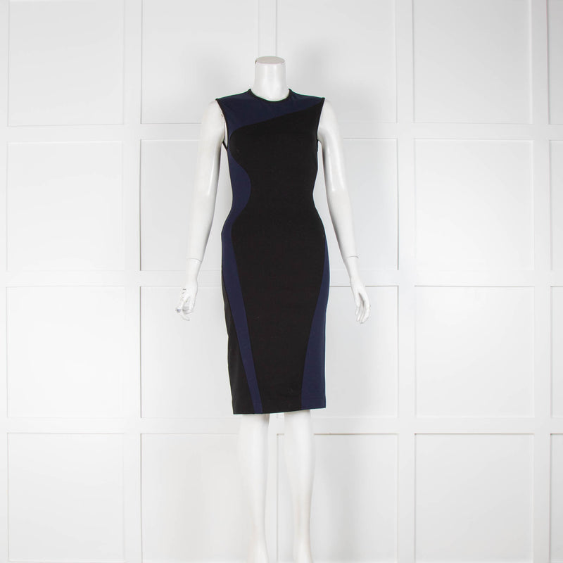 Stella McCartney Black and Blue Stretch Knit Sleeveless Dress