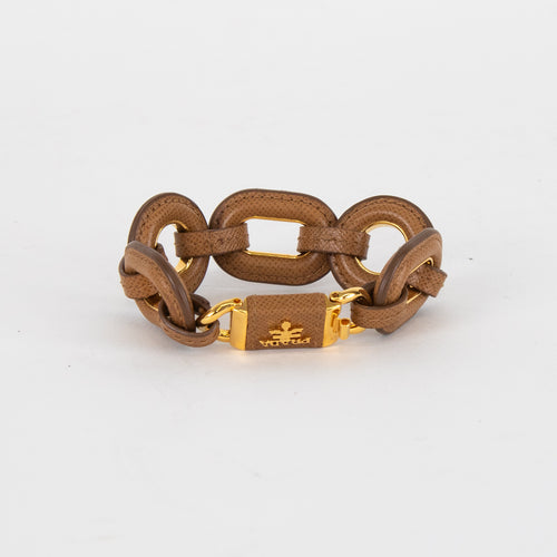 Prada Tan Leather Gold Link Bracelet