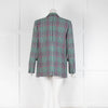 Sandro Green Pink Check Wool Blend Long Blazer