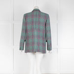 Sandro Green Pink Check Wool Blend Long Blazer