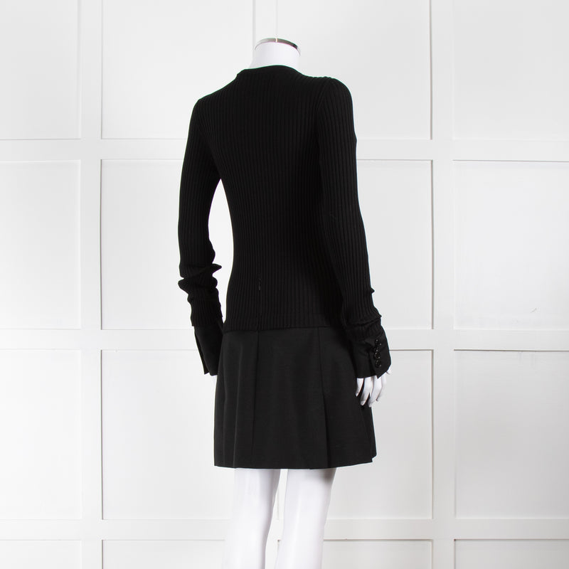 Burberry Black Ribbed Fitted Jumper And Skirt  Dress