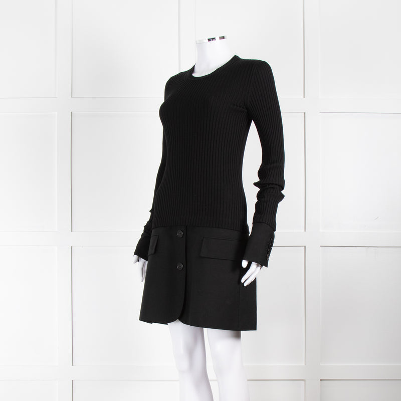 Burberry Black Ribbed Fitted Jumper And Skirt  Dress