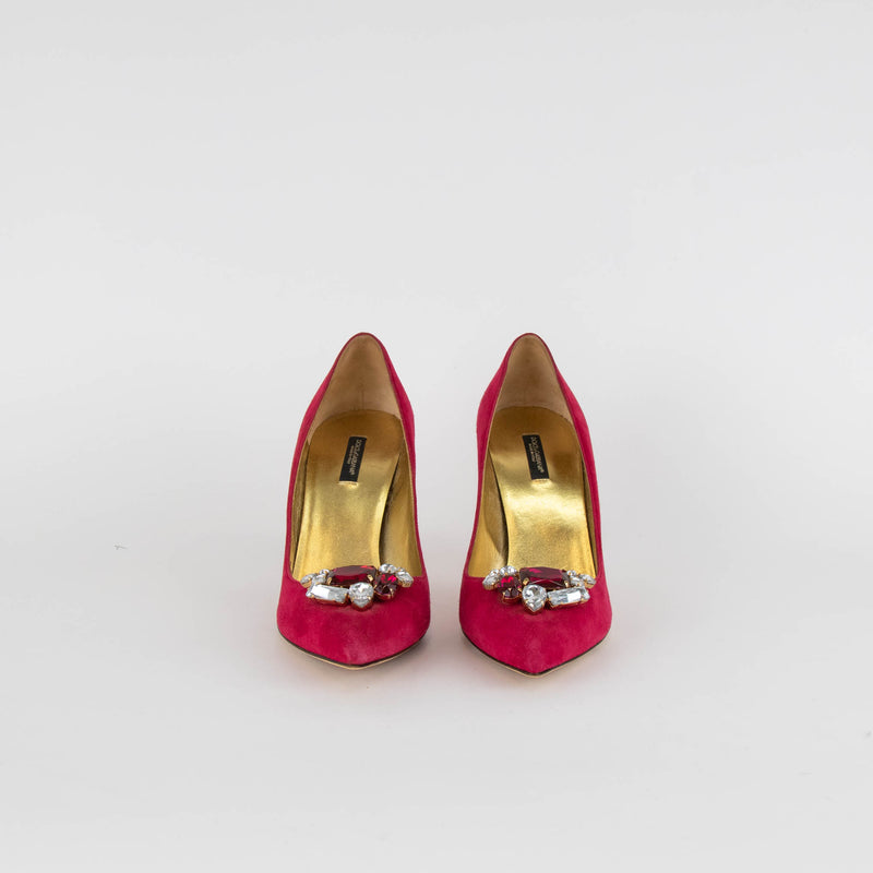 Dolce & Gabbana Pink Suede Court Shoe with Jewelled Toe Detail