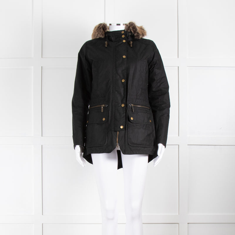 Barbour Black With Faux Fur Hood Trim Jacket