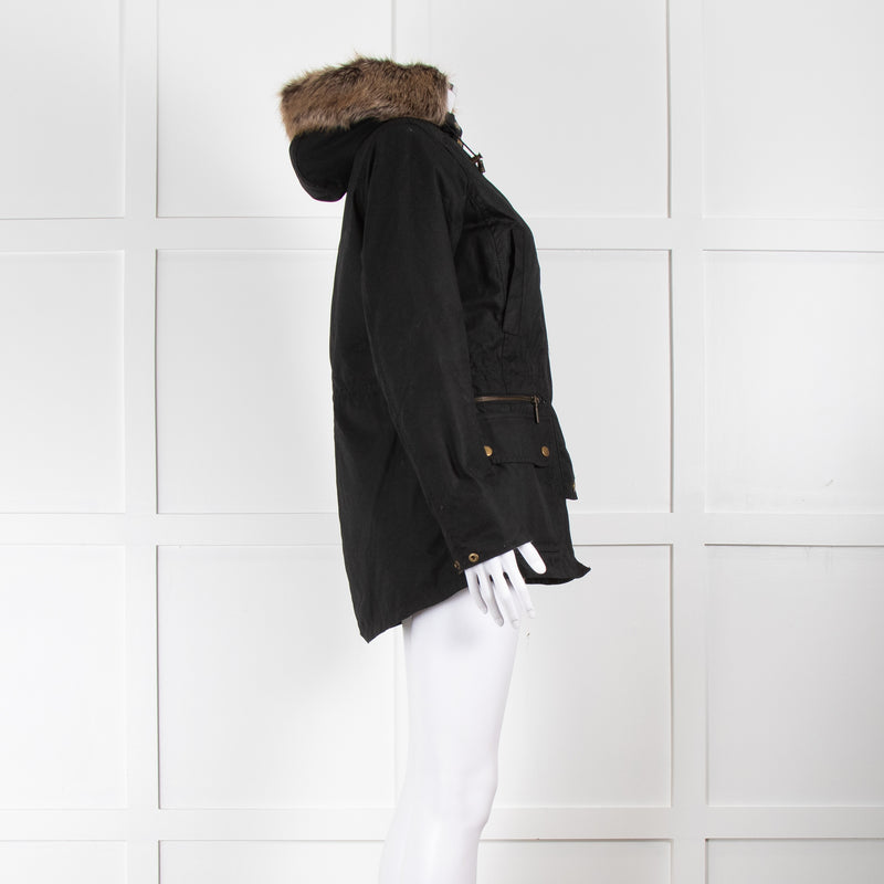 Barbour Black With Faux Fur Hood Trim Jacket