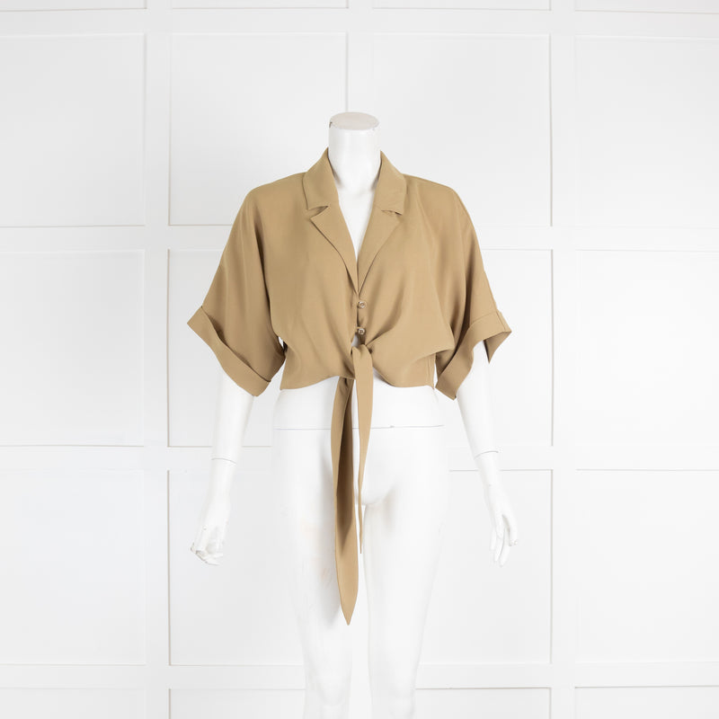 Vince Beige Twist Front Crop Blouse