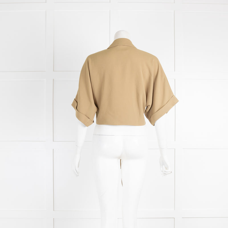 Vince Beige Twist Front Crop Blouse