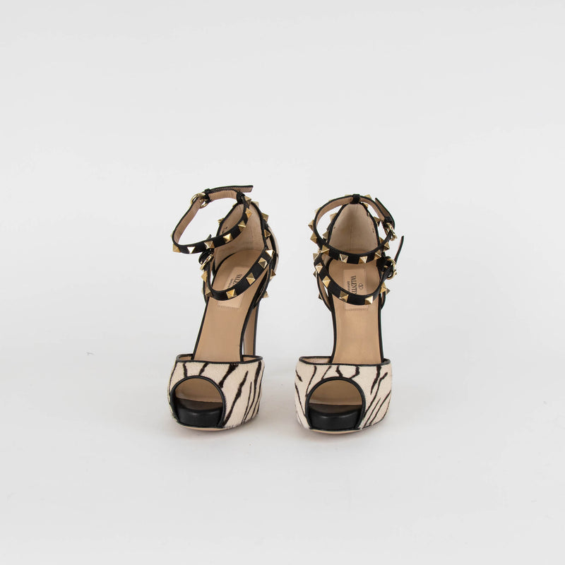 Valentino Rockstud Zebra Print Pony Skin Sandal