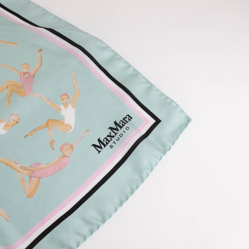 Max Mara Teal Synchronized Swimmer Silk Scarf