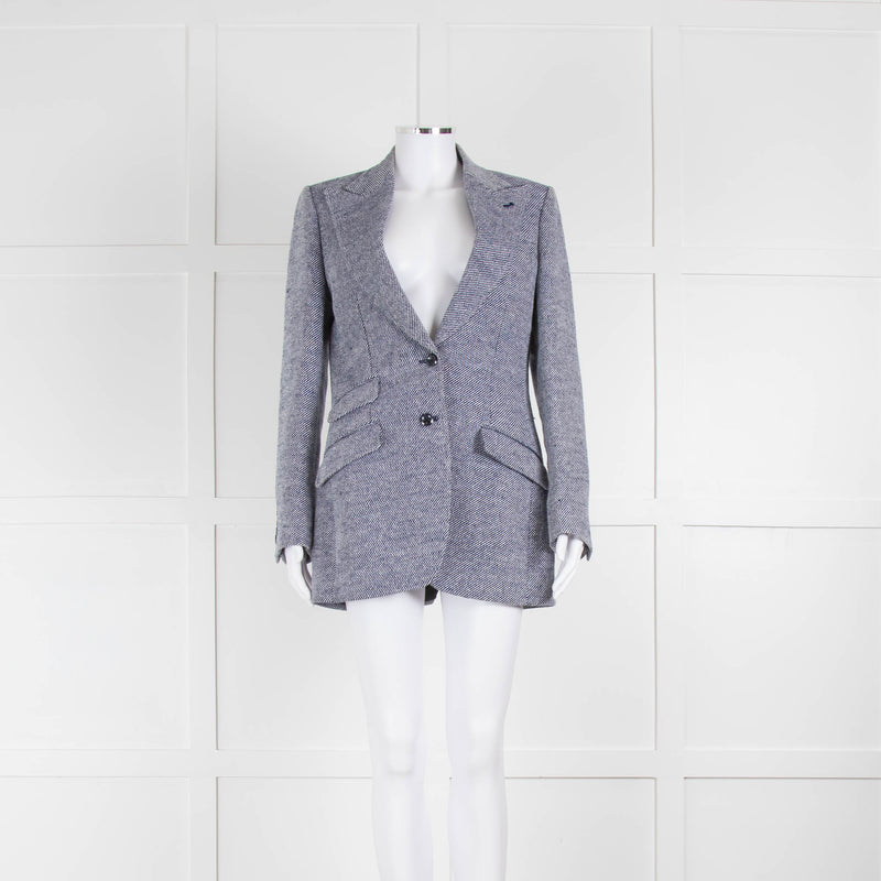 Gucci White and Navy Woven Blazer