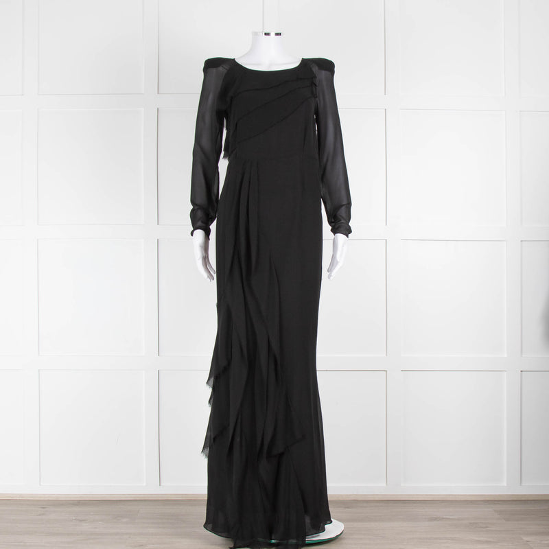 By Malene Birger Black Silk Chiffon Tiered Maxi Dress