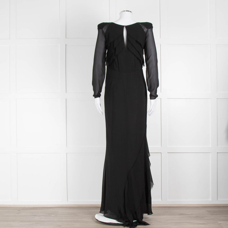 By Malene Birger Black Silk Chiffon Tiered Maxi Dress