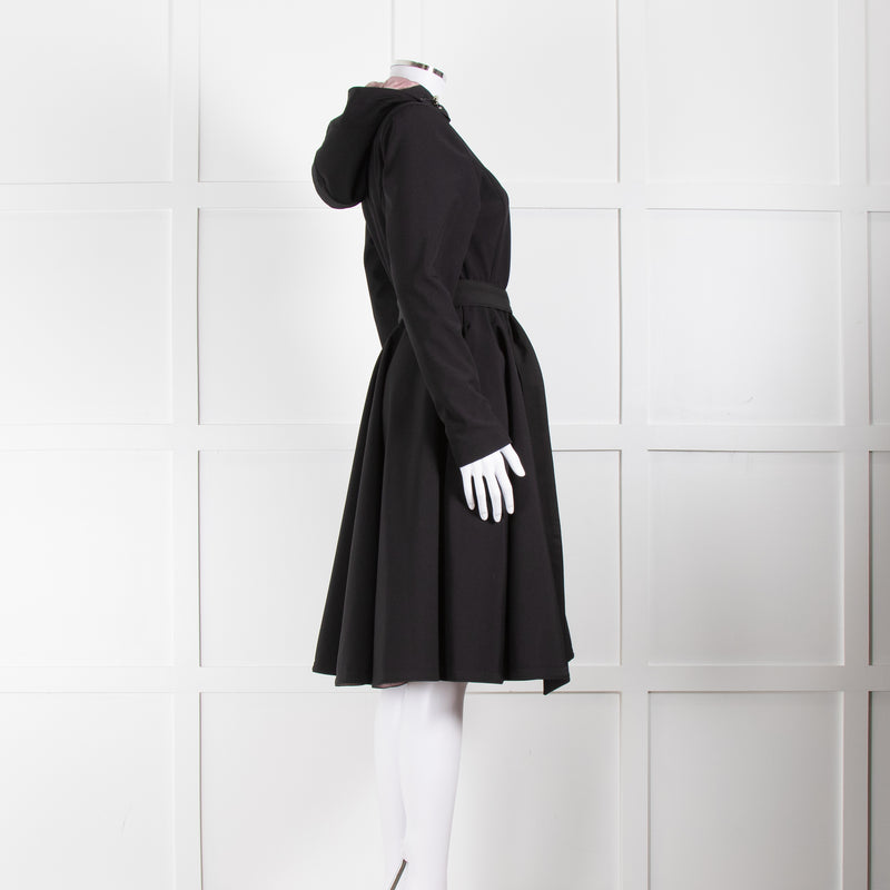 RainSisters Black Fit And Flare Coat With Hood And Belt