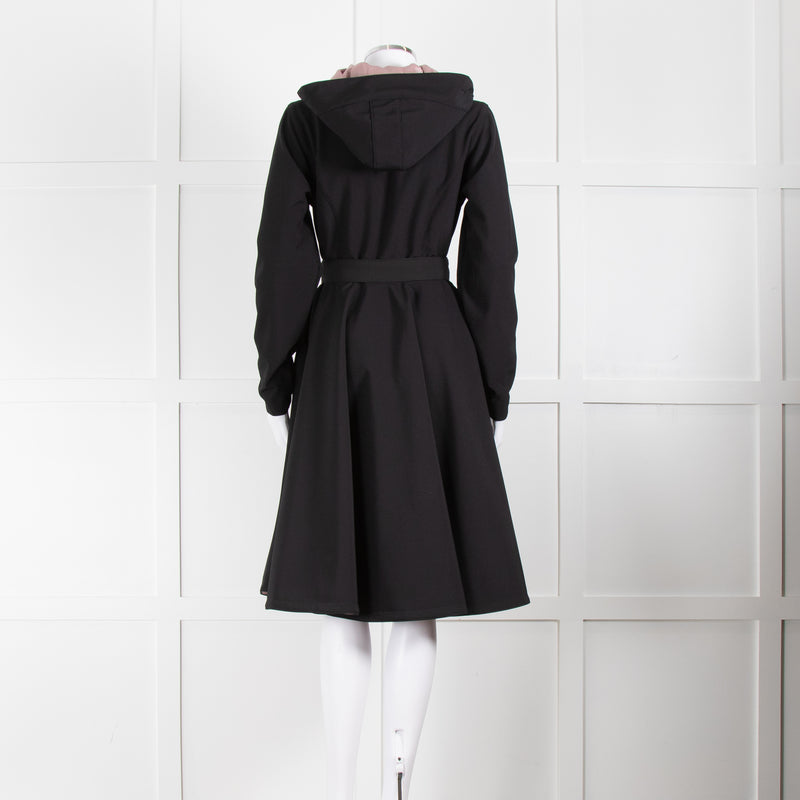 RainSisters Black Fit And Flare Coat With Hood And Belt