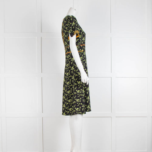 No21 Black Lime Green Floral Short Sleeved Dress