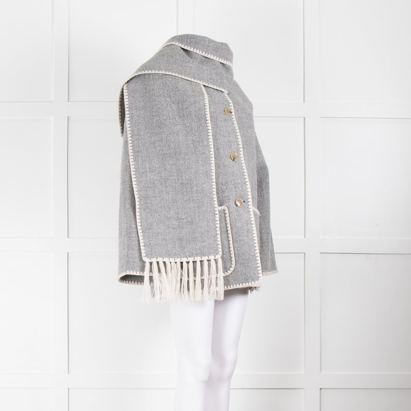 Toteme Grey Blanket Stitch Trim Draped Coat