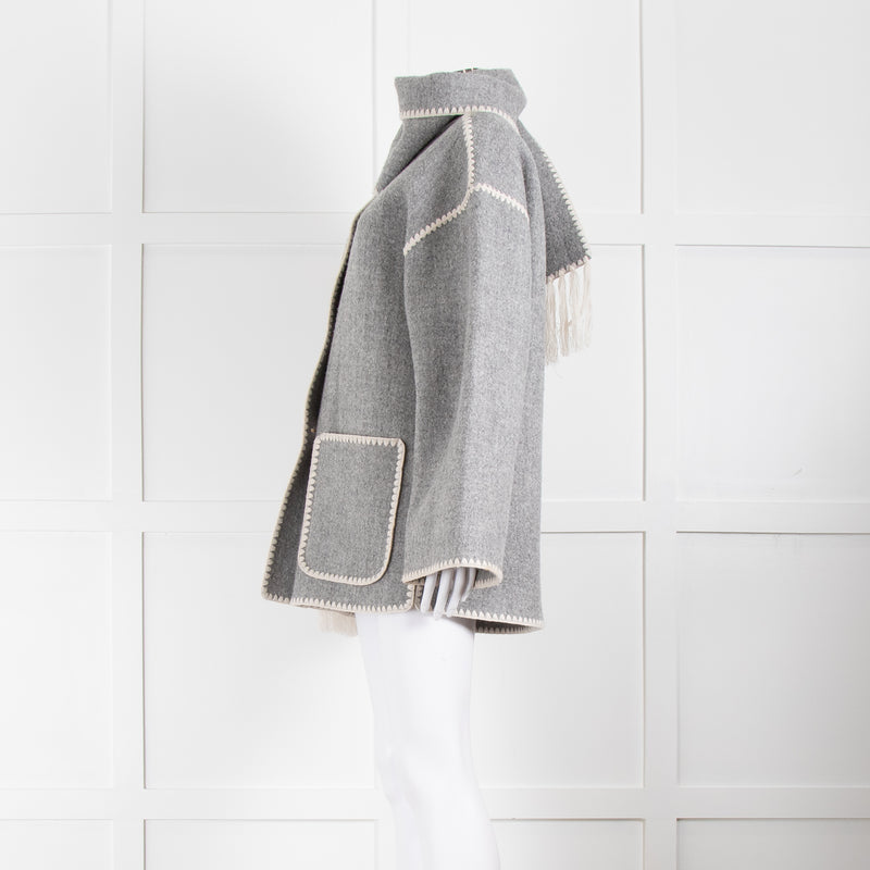 Toteme Grey Blanket Stitch Trim Draped Coat