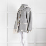 Toteme Grey Blanket Stitch Trim Draped Coat