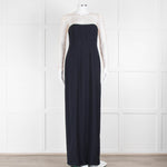 Galvan Navy Full Length Gown with Sheer Angel Wing Embroidery on shoulders