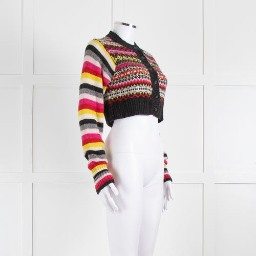 Molly Goddard Grey Yellow Pink Wool Cropped Cardigan