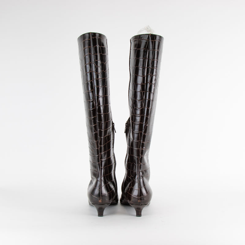 Toteme The Slim 35mm Embossed Croc Kitten Heel Knee High