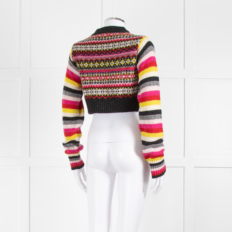 Molly Goddard Grey Yellow Pink Wool Cropped Cardigan