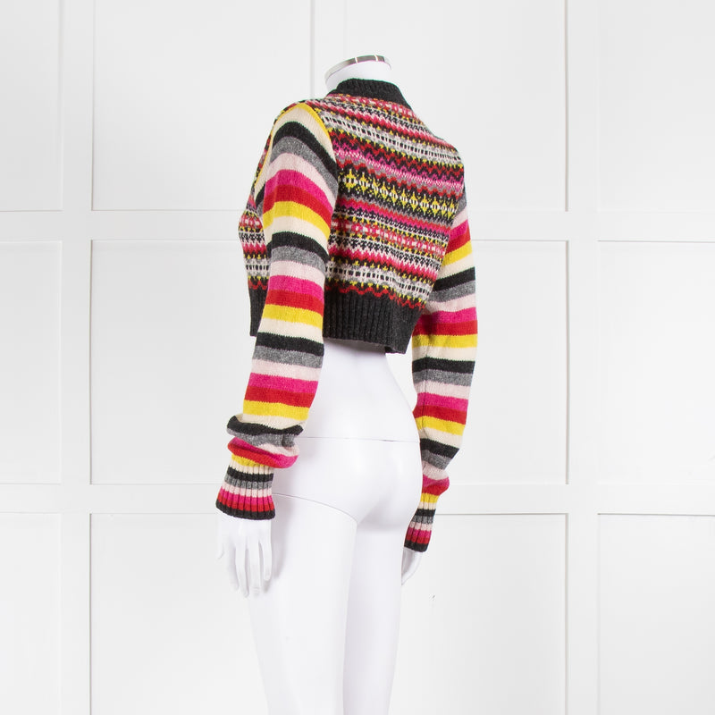 Molly Goddard Grey Yellow Pink Wool Cropped Cardigan