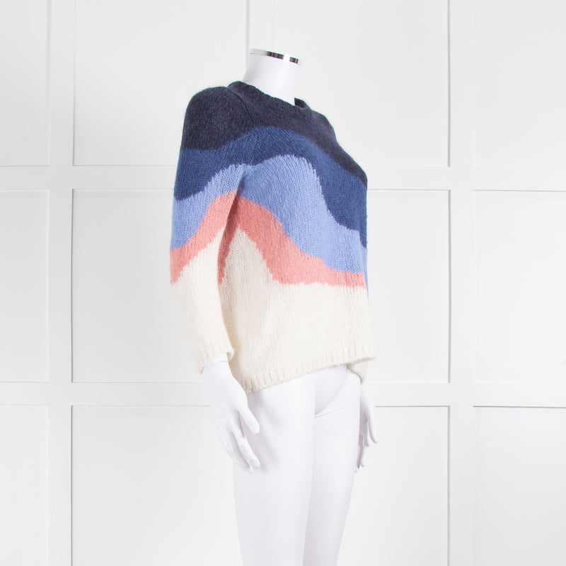 La Maille Sezane Blue Pink Cream Alpaca Mohair Blend Sweater