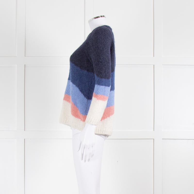 La Maille Sezane Blue Pink Cream Alpaca Mohair Blend Sweater