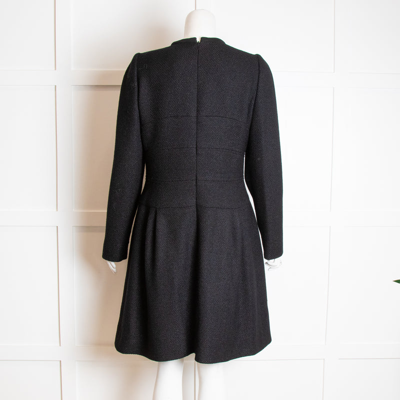 Chanel Black Wool Jersey Silk Insert Zip Detail Dress
