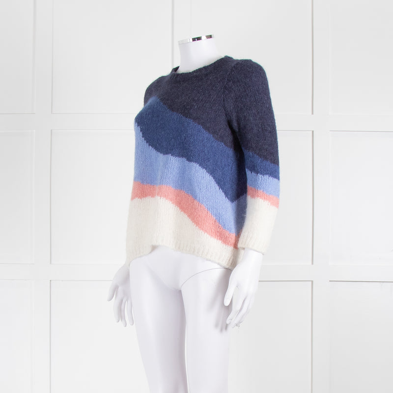 La Maille Sezane Blue Pink Cream Alpaca Mohair Blend Sweater