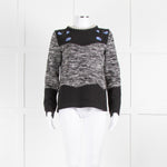 Fay Black White Blue Flower Detail Wool Sweater