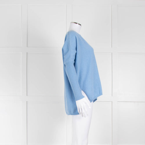 Not Shy Pale Blue Cashmere Jumper with Notched Neck