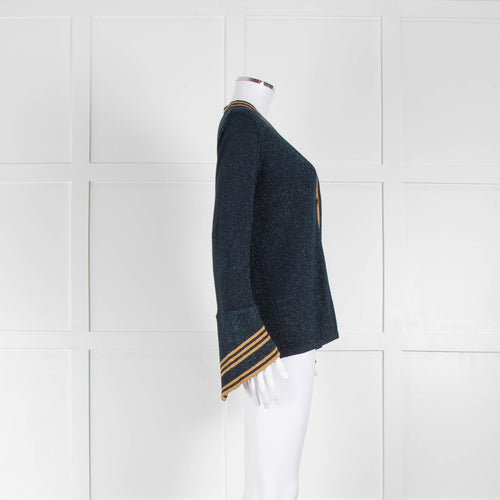 Munthe Navy And Gold Lurex Cardigan With Flared Sleeves