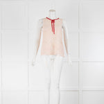 Claudie Pierlot Peach Red Trim Front Lace Sleeveless Top
